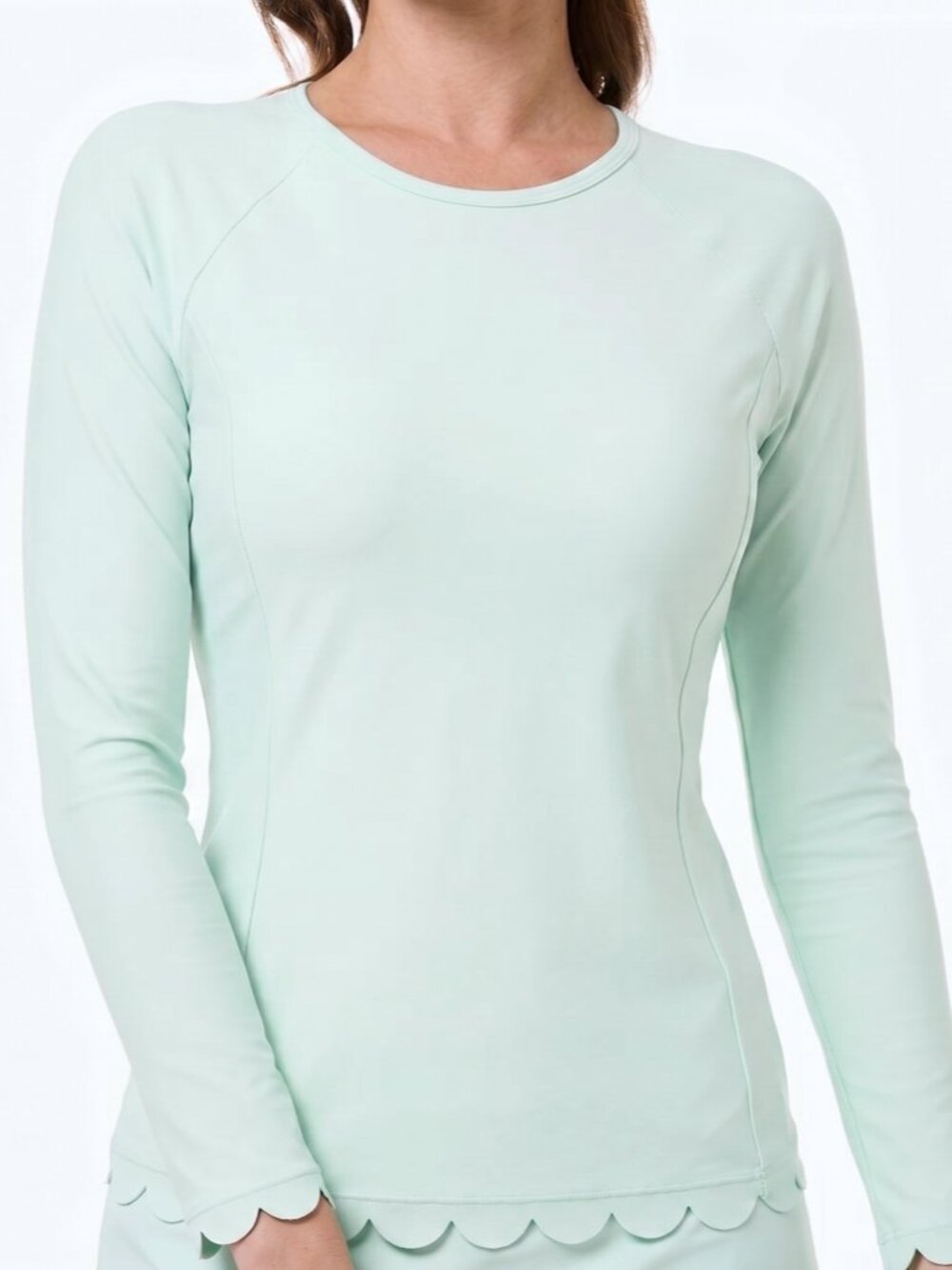 Coolibar NWT Women's L Stony Coral Scallop L/S Rash Guard UPF 50+ Mint Green